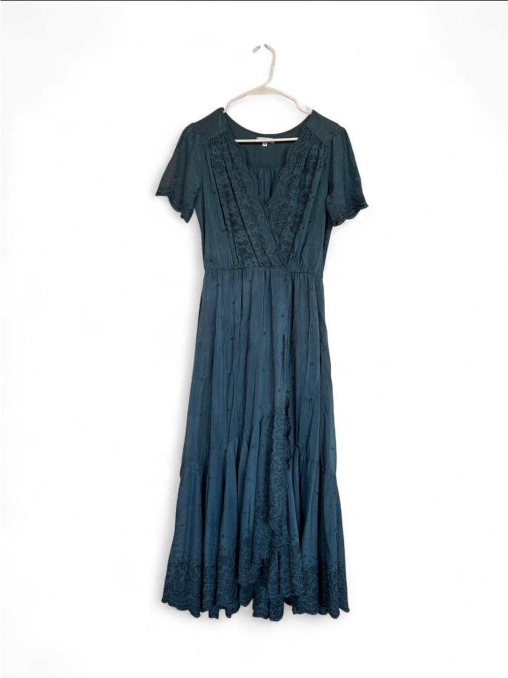 Guadalupe Design Women's Teal Lace-Trim Midi  Faux Wrap Dress Size Small